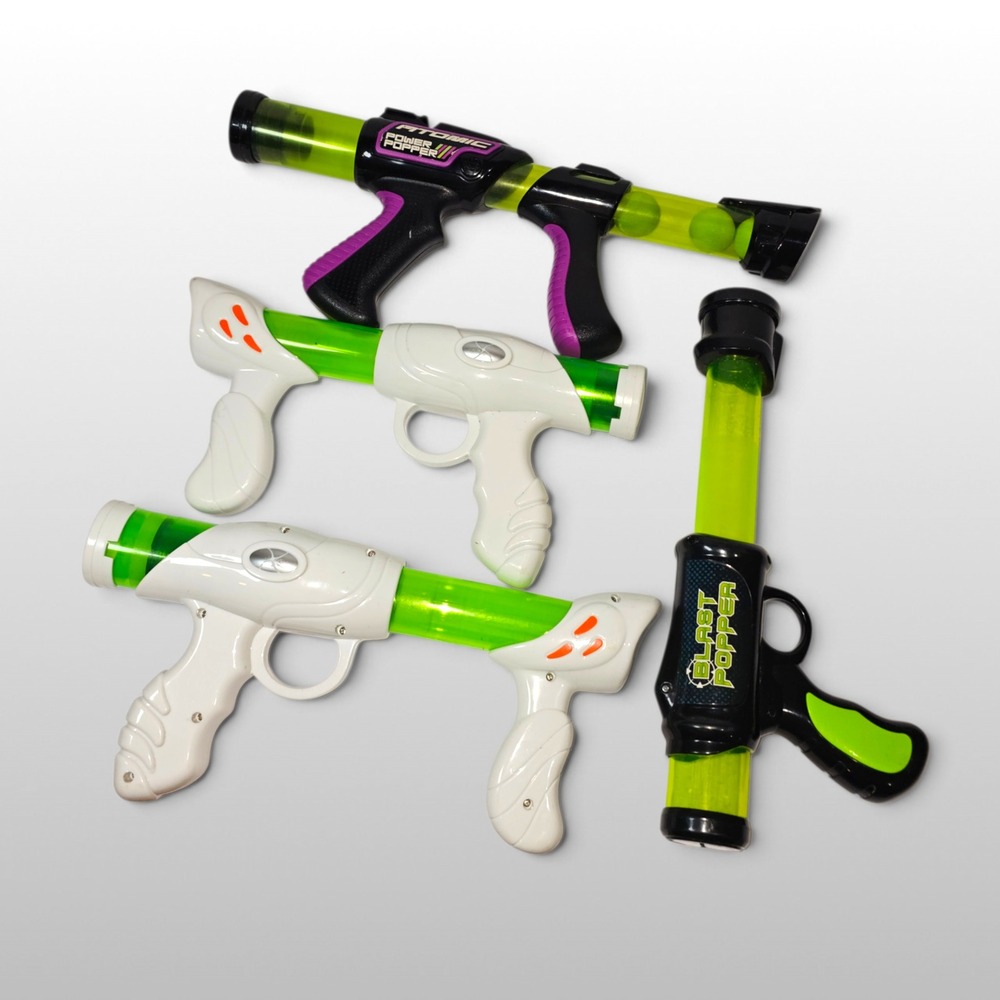 Blast Atomic Power Foam Ball Popper Toy Blaster Set Green Good 4pc Bundle